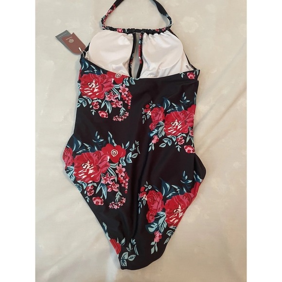 New Smismivo Womens Sz Small Tummy Control Halter One Piece Swimsuit Black - Picture 3 of 6